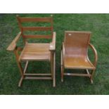 Two vintage child's beechwood rocking chairs of varying design