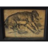 Arthur Ewan Forbes Dalrymple (British 1912-1970) - Study of a sleeping dog, charcoal and pastel,