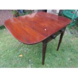 A 19th century mahogany oval drop leaf Pembroke table fitted with the usual arrangement of one