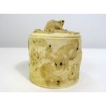 Meiji Period - Ivory box and cover decorated with twenty three rats eating corn from the cob,