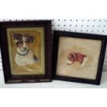 Two early 20th century embroidered pictures of a Terrier and a Spaniel, 14.5 x 9.5cm, both framed,