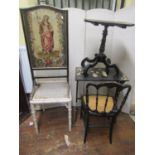 A small collection of furniture to include a 19th century firescreen in a black and gilt frame, with