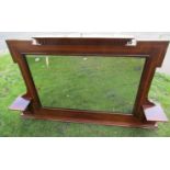 An inlaid Edwardian mahogany overmantle mirror with rectangular bevelled edge plate and satinwood