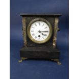 19th century black slate single train mantel clock, 22.5cm high