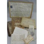 A collection of mainly 19th century mixed legal documents, including a framed testimony by George