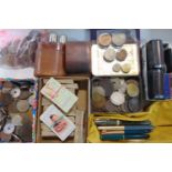 Cartwheel 2 pence coin, further coinage cigarette cards Vintage Parker fountain pen, 14k nib etc