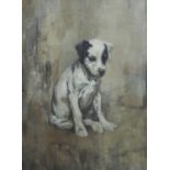 Sir George Pirie PRSA (Scottish 1864-1948) - Study of a seated brown and white pup with patch over