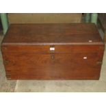 A 19th century elm box with hinged lid, brass corner straps, drop carrying handles and candle box to