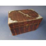 Good snakeskin leather and silver banded box, with silver inscription top "lest we forget" with