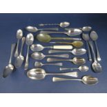 A large collection of various antique silver teaspoons, to include engine turned and bright-cut