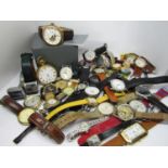 A large collection of various vintage watches to include a boxed Globenfeld Chronograph watch with