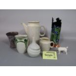 A collection of ceramics including Surrey ceramics pottery coffee wares with Celtic style decoration