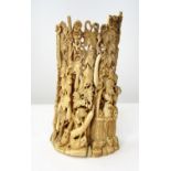 Meiji Period - Ivory panel of curved form, decorated with fourteen rats clambering amongst