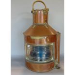 Copper ships lantern with riveted brass fittings with plaque inscribed "bow starboard" and patent