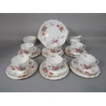 A six place Royal Crown Derby - Derby Posies pattern tea service including cake plate, milk jug,