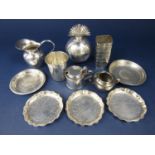 Mixed collection of silver and white metal items comprising set of six Victorian silver tot cups,