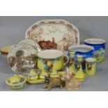 The Barnyard King Turkey plate, Edwardian, yellow and floral dressing ware, Sylvac punch bowl, two