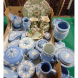 Large collection of Wedgewood blue jasperware and 5 pieces of Masons Ironstone pottery