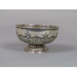 Late Victorian silver pedestal fruit bowl embossed with foliage, maker marks rubbed, London 1896, 18