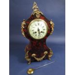 Good French Boulle balloon head mantel clock, the faceted enamel dial with Arabic numerals, ormolu