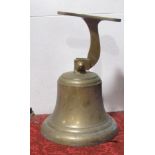 Good quality heavy brass Trinity school bell on hinged bracket with clapper, 43 cm high