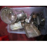 A box containing a large collection of antique and later silver plated items to include a lidded