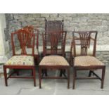 Three pairs of Georgian countrymade side chairs, all with pierced splats, drop-in seats and raised