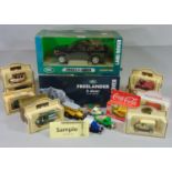 Model vehicles including 2 ERTL boxed Freelander Landrovers, Corgi Cars, and a quantity of boxed