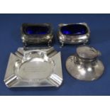 Mixed collection of silver comprising a silver ashtray with inscription, silver ink stand and two