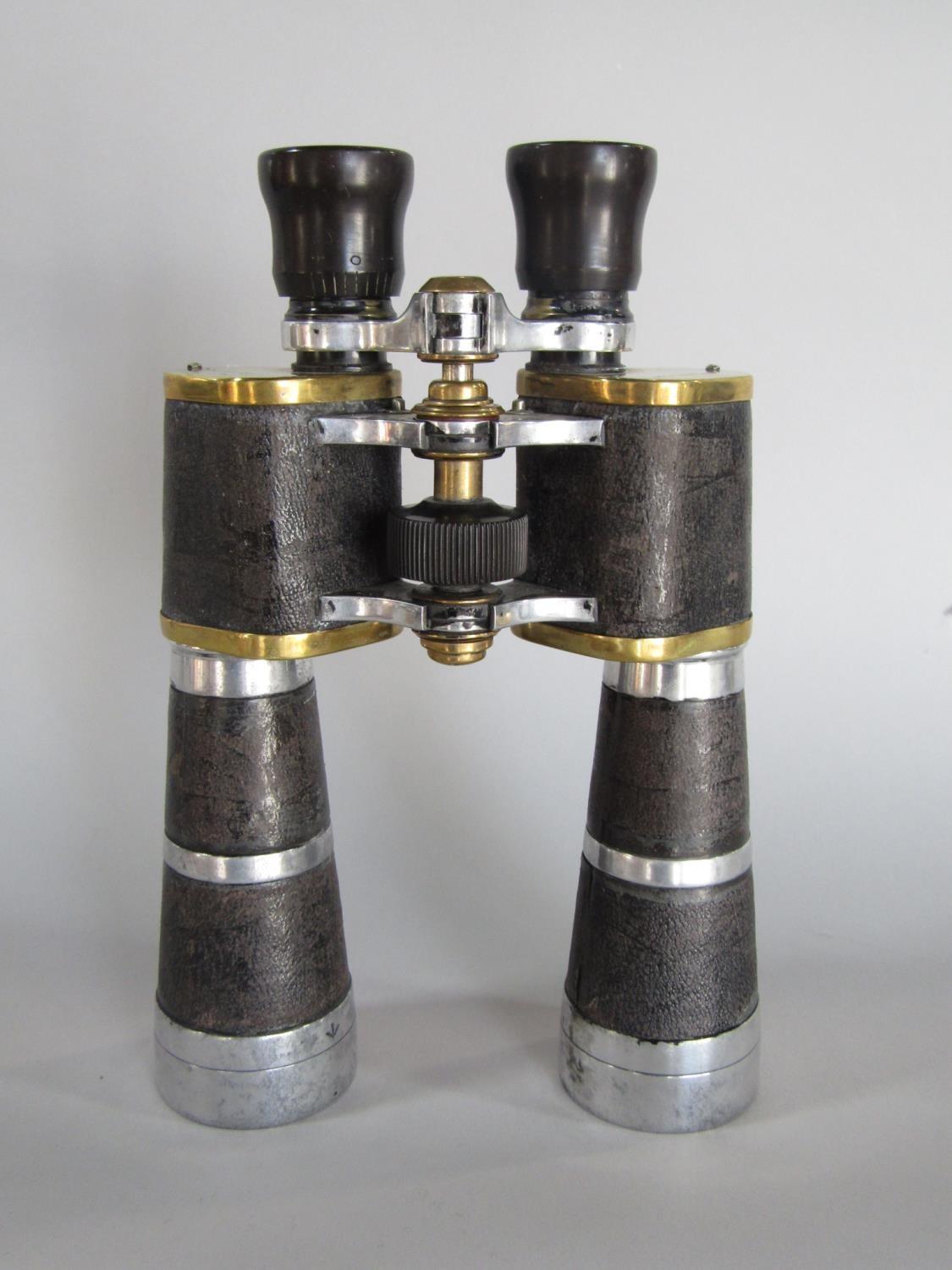 Good quality pair of leather clad WWI brass binoculars by Dollond & Aitchison The Lumina