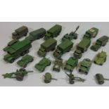 Collection of unboxed Dinky military toys mostly Army Wagons and tanks (21 pieces)