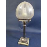 Good quality art deco silver square Corinthian column table lamp, with typical art deco dome