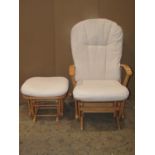 A Mammas & Pappas Dutailer adjustable nursing chair and matching stool with light beechwood frame