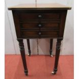 A Georgian mahogany bedside cabinet, the front disguised as three dummy drawers, raised on four