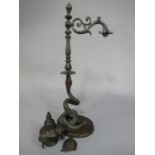 A good quality bronze incense burner, the stem in the form of a coiled snake, and baluster burner