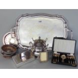 A mixed lot of silver plate comprising a pair of antique Sheffield plated wine coasters with