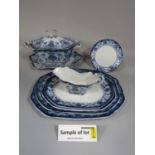 A collection of Burslem Oxford pattern blue and white printed dinnerwares comprising a large two