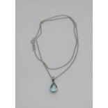 9ct white gold pear-cut aquamarine pendant necklace, 2.7g