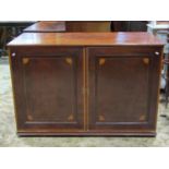 A low 19th century mahogany side cupboard with satinwood crossbanding and further inlaid detail,