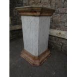 A 19th century painted column or platform of square cut form with canted corners, with marbled