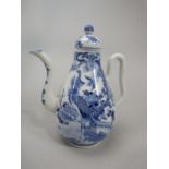 A 19th century oriental coffee pot with painted blue and white exotic bird decoration with painted