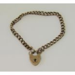 9ct curb link bracelet with heart padlock clasp, 5.4g