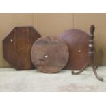 Three 19th century oak country made occasional table tops (two circular, one octagonal), together