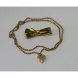 9ct chain necklace with associated gold plated heart shaped locket, together with an antique