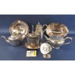 Collection of silver plate comprising various Regency style items to include salt pig, caddy,