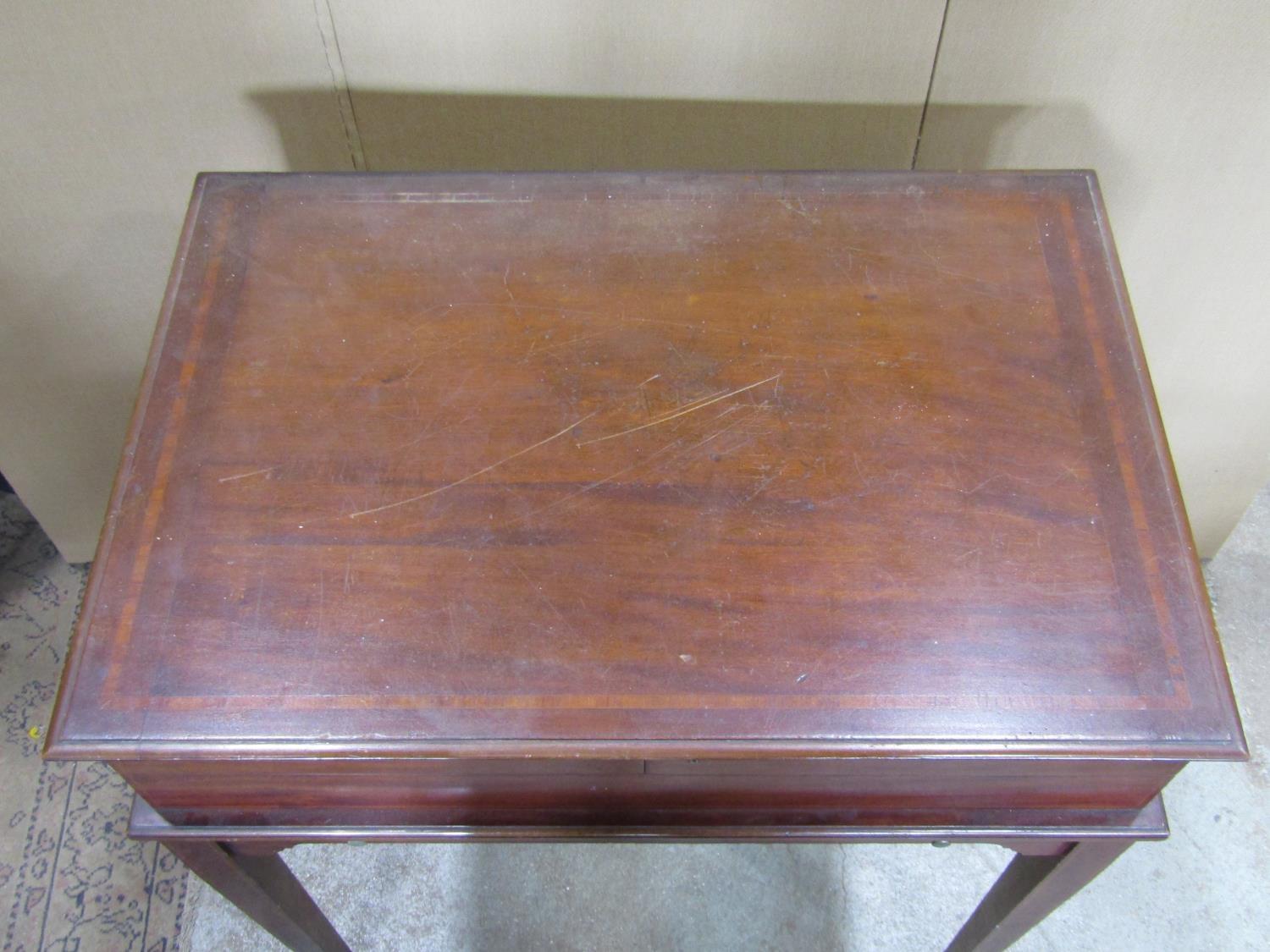 An Edwardian mahogany cutlery canteen/table with inlaid boxwood stringing and crossbanded detail, - Image 2 of 3