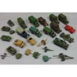collection of Dinky miilitary vehicles including 688 Field Artillery tractor, 673 scout car, 8