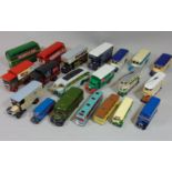 Collection of unboxed corgi vehicles including 3 Bedford and 1 Regal coach, 2 trams, 6 advertising