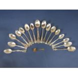 A collection of fancy handled tea spoons, many with pierced handles and art nouveau motifs, 6 oz