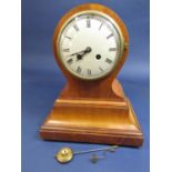 Early 20th century satin walnut balloon head mantel clock, with twin train convex dial, striking